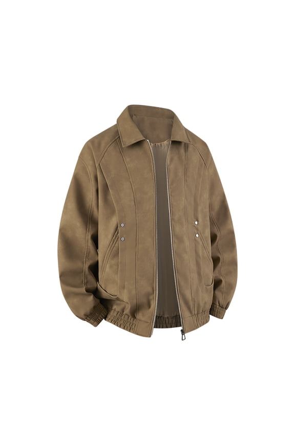 Men's Lapel Faux Leather Jacket Long Sleeve Casual Fashion Outwear Biker Racing Moto Jackets with Pockets (XXL, Coffee)