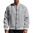 thumbnail image 1 of Men's Lapel Jacket, Solid Color Fleece Baseball Collar Button-Down Casual Zipper Pocket Coat for Sports and Winter Season,Light Gray,3XL, 1 of 7
