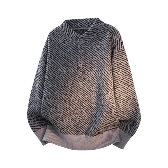 Men's Lapel Knit Sweater Solid Color Fake Two-piece Long Sleeve Casual Pullover Loose Fit