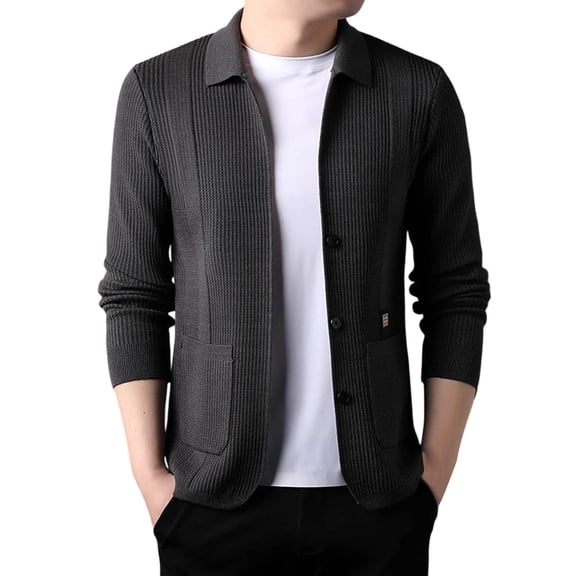 Men's Lapel Knitted Long Sleeve Coat Business Casual Knitted Sweater Autumn Button Up Cardigan Slim With Pocket