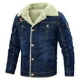 thumbnail image 1 of Men's Lapel Sherpa Lined Thicken Denim Trucker Jacket Blue XXXL, 1 of 9