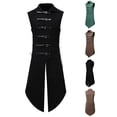 thumbnail image 1 of Men's Lapel Sleeveless Leather Waistcoat Vest Top with Buckle Closure Medieval Renaissance Cosplay Costume Gothic Steampunk Outfit | AESTIVO,Green 2XL, 1 of 8