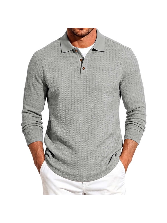 Men's Lapel Sweater Shirts Long Sleeved Casual Breathable Knitted Sweater for Fall Winter