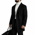 thumbnail image 1 of Men's Lapel Trench Coat Button Front Overcoat,Notched Collar Fleece Warm Outerwear Oversized Windproof Daily Casual Business Wear,Mid Lengthen,Black,3XL, 1 of 5
