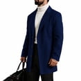 thumbnail image 1 of Men's Lapel Trench Coat Button Front Overcoat,Notched Collar Fleece Warm Outerwear Oversized Windproof Daily Casual Business Wear,Mid Lengthen,Blue,XS, 1 of 5