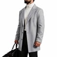thumbnail image 1 of Men's Lapel Trench Coat Button Front Overcoat,Notched Collar Fleece Warm Outerwear Oversized Windproof Daily Casual Business Wear,Mid Lengthen,Gray,XXL, 1 of 6
