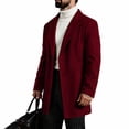 thumbnail image 1 of Men's Lapel Trench Coat Button Front Overcoat,Notched Collar Fleece Warm Outerwear Oversized Windproof Daily Casual Business Wear,Mid Lengthen,Red,M, 1 of 5