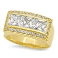 thumbnail image 1 of Men's Large 14k Gold Plated Channel Set Princess Cut Bling Cubic Zirconia Ring, Size 11 + Cleaning Cloth, 1 of 7