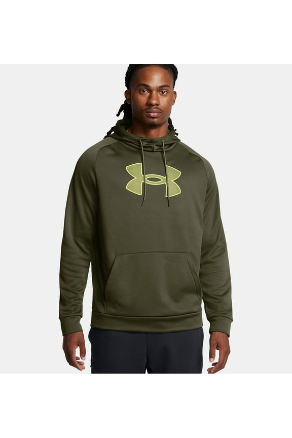 Men's Large Armour Fleece Big Logo Hoodie Marine Green/Lime Yellow