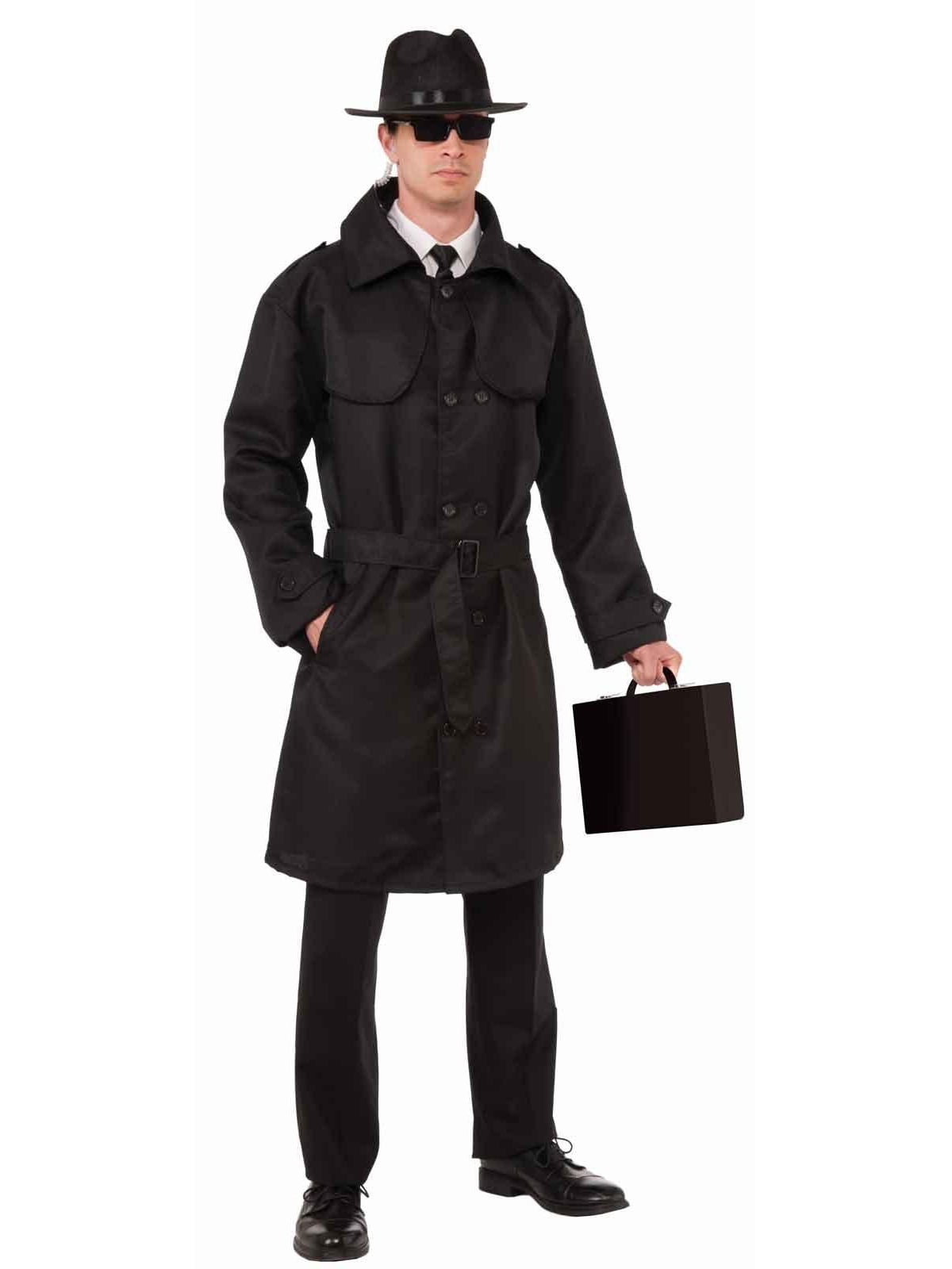 Men's Large Black Spy Businessman Gentleman Long Trench Coat Jacket