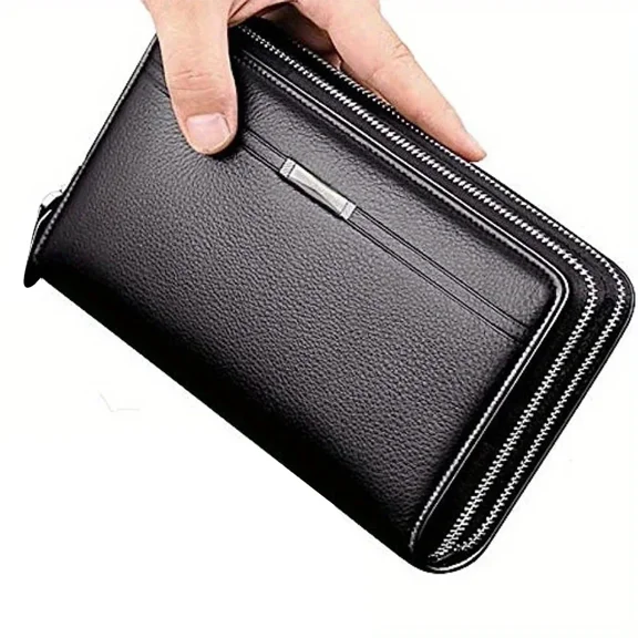 Men's Large Capacity Long Zipper Wallet Synthetic Leather Clutch Business Handbag with Phone Card Holder Case Gift for Him