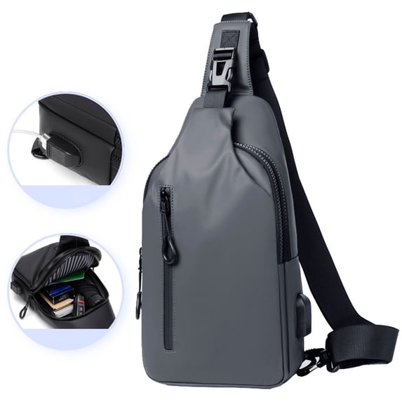 Men's Large Crossbody Chest Bag, Water-Resistant Sling Pack with USB Port, Anti-Theft Travel Shoulder Bag for Outdoors, Holds 7.9-Inch Tablet