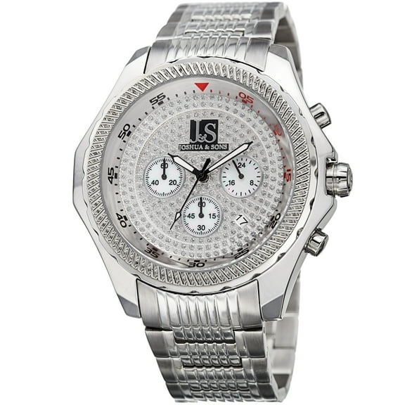 Men's Large Dial Quartz Chronograph Stainless Steel Silver-Tone Bracelet Watch