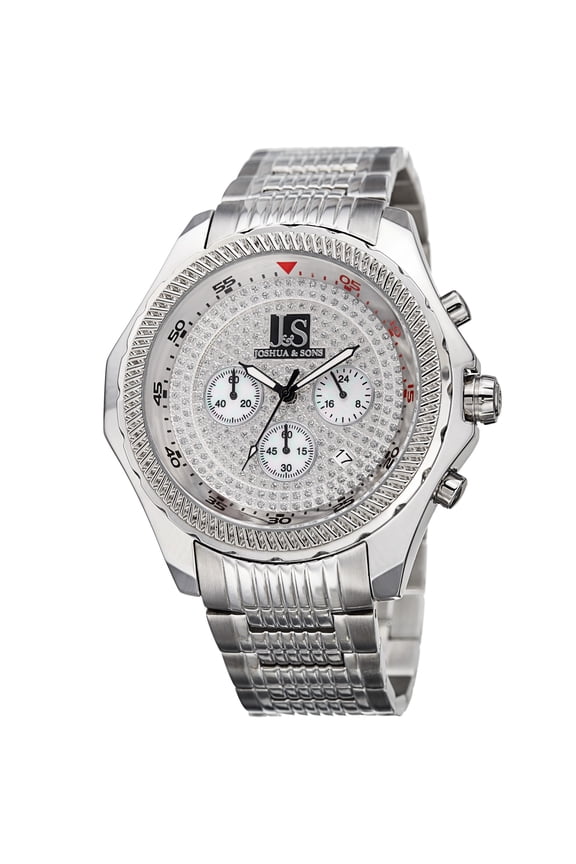 Men's Large Dial Quartz Chronograph Stainless Steel Silver-Tone Bracelet Watch