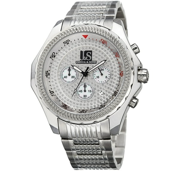 Men's Large Dial Quartz Chronograph Stainless Steel Silver-Tone Bracelet Watch