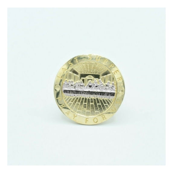 Diamond-Cut Large Round Last Supper Men’s Adult Ring 10K Yellow White Gold, 8.45 Gr – Goldum NYC