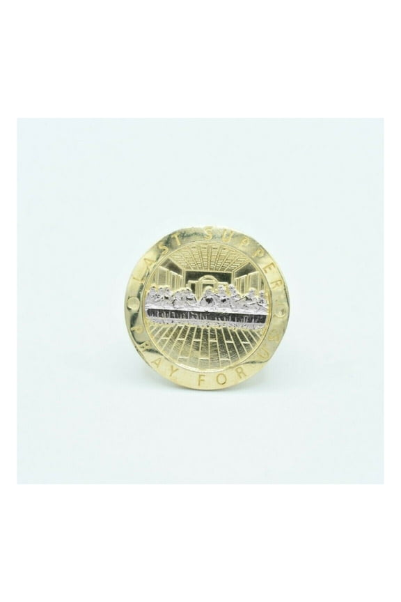 Diamond-Cut Large Round Last Supper Men’s Adult Ring 10K Yellow White Gold, 8.45 Gr – Goldum NYC