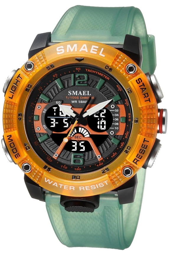 Men's Large Face Watches 5ATM Outdoor Sports Military Digital Transparent Watch Multi Function Water Resistant Backlight Alarm Stopwatch LED Rugged Wristwatch for Training Hiking