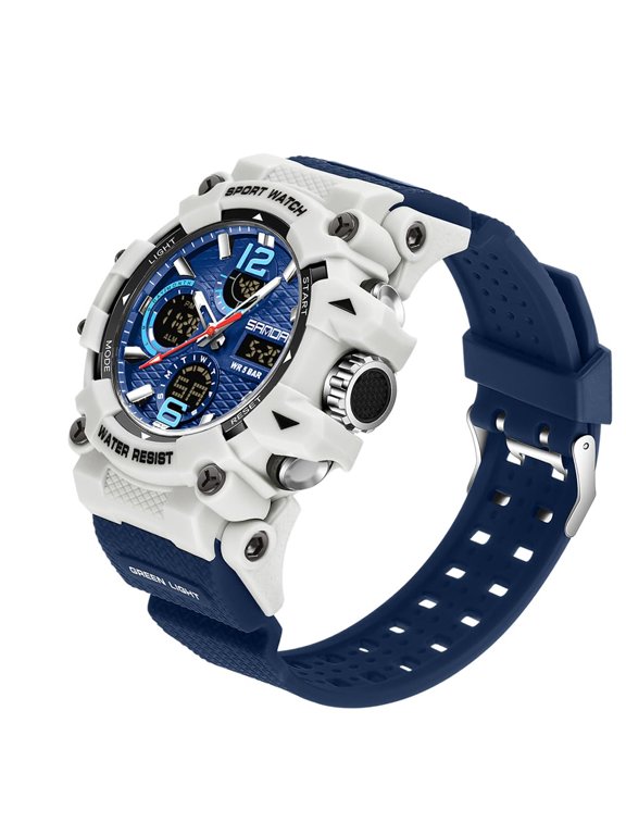 Men's Large Face Watches 5ATM Outdoor Sports Military Digital Transparent Watch Multi Function Water Resistant Backlight Alarm Stopwatch LED Rugged Wristwatch for Training Hiking