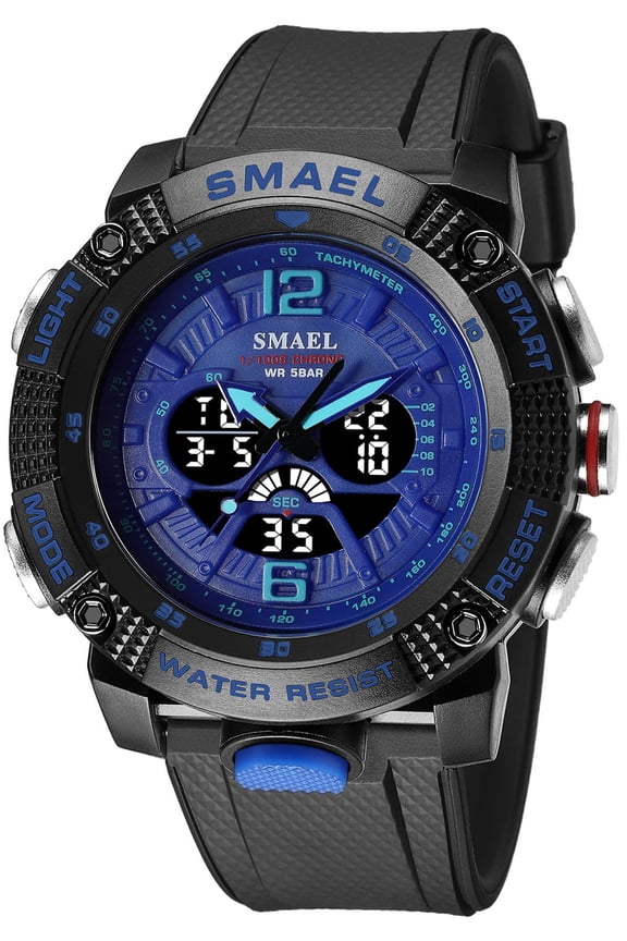 Men's Large Face Watches 5ATM Outdoor Sports Military Digital Transparent Watch Multi Function Water Resistant Backlight Alarm Stopwatch LED Rugged Wristwatch for Training Hiking