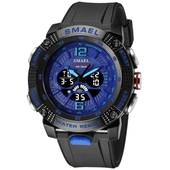 Men's Large Face Watches 5ATM Outdoor Sports Military Digital Transparent Watch Multi Function Water Resistant Backlight Alarm Stopwatch LED Rugged Wristwatch for Training Hiking
