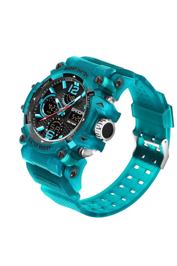 Men's Large Face Watches 5ATM Outdoor Sports Military Digital Transparent Watch Multi Function Water Resistant Backlight Alarm Stopwatch LED Rugged Wristwatch for Training Hiking