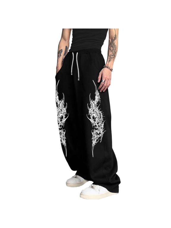 Men's Large Japanese Dragon Print Baggy Gothic Sweatpants Y2k Pants Mens Goth Graphic Pants Streetwear Relaxed Wide Leg Casual Joggers for Skate Street Outings