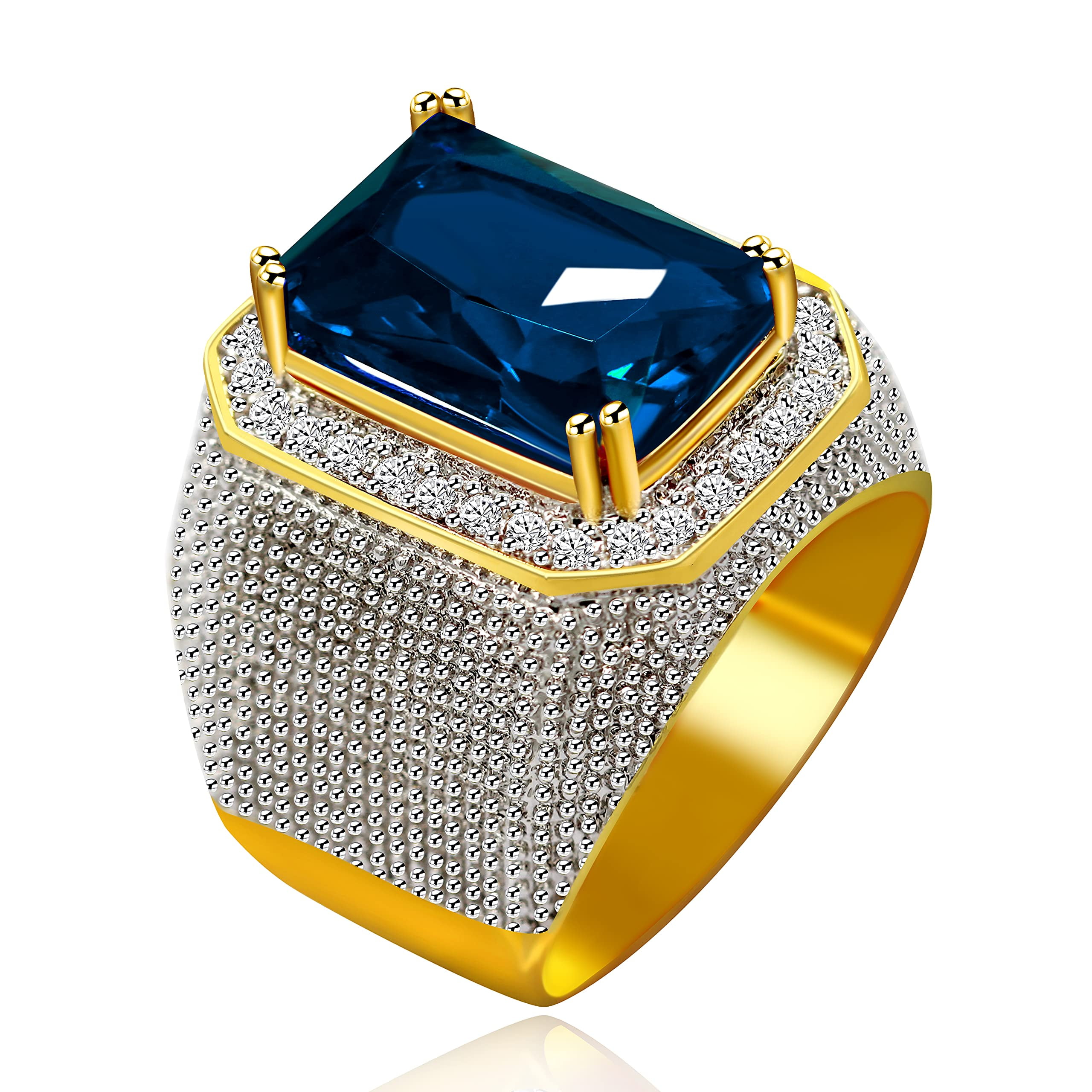 Blue Stone with Diamond Glittering Design Gold Plated Ring for Men - Style  A744 – Soni Fashion®