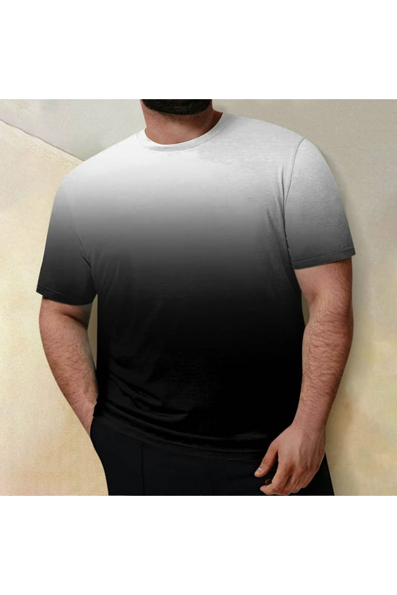 Men's Large Size Loose Casual Gradient Short Sleeve Round Neck T-Shirt Top Black 6X