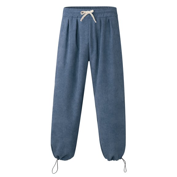 Men's Large Size Loose Fit Corduroy Wide Leg Trousers with Drawstring Waist and Elastic Cuffs, Harlan Trousers for Everyday Comfort