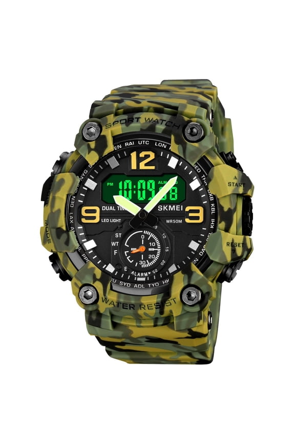 Men's Large Valentine's Day Gift Face Outdoor Sports Watches Military S-Shock Watch Waterproof, Backlight, Alarm, Stopwatch Features - Rugged Wristwatch for Training, Hiking, and Adventure Yellow