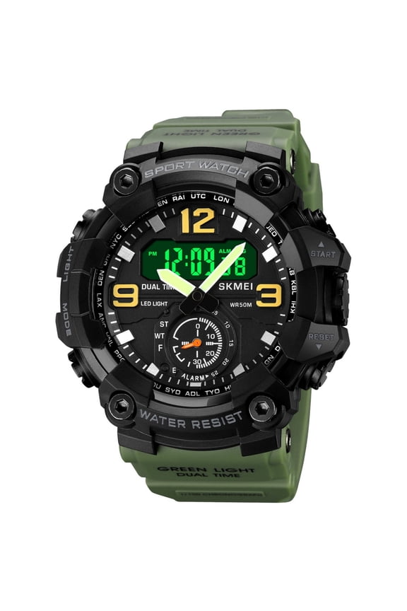 Men's Large Valentine's Day Gift Face Outdoor Sports Watches Military S-Shock Watch Waterproof, Backlight, Alarm, Stopwatch Features - Rugged Wristwatch for Training, Hiking, and Adventure Green
