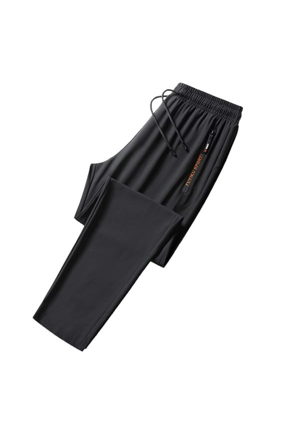 Men's Large Waist Drawstring Ice Silk Pants - Straight Leg, Polyester, Plus Size, Sports Casual