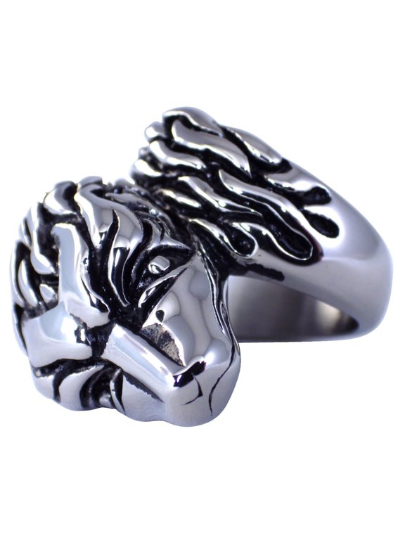 Men's Large Wrap Around Stainless Steel Dire Wolf Ring