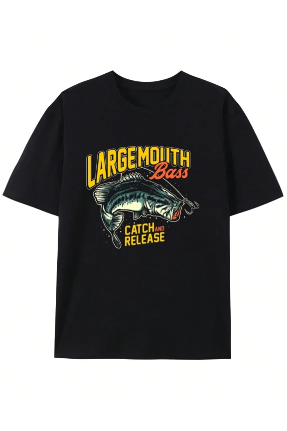 Men's Largemouth Bass Fishing Graphic T-Shirt, Catch and Release Short Sleeve Tee