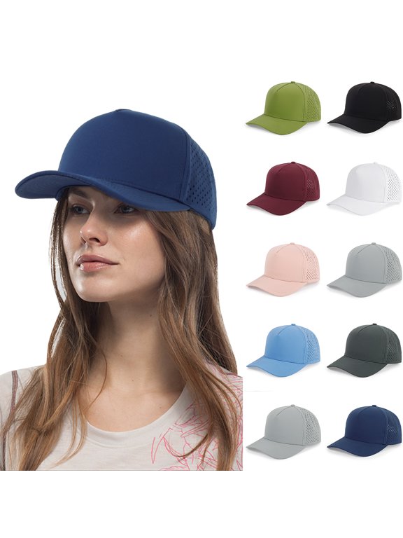 Men's Laser Cut Baseball Cap with Quick Dry Fabric and Curved Brim Featuring 5 Panel Design for Golf Hiking Running Cycling Outdoor Sports or Daily Wear White