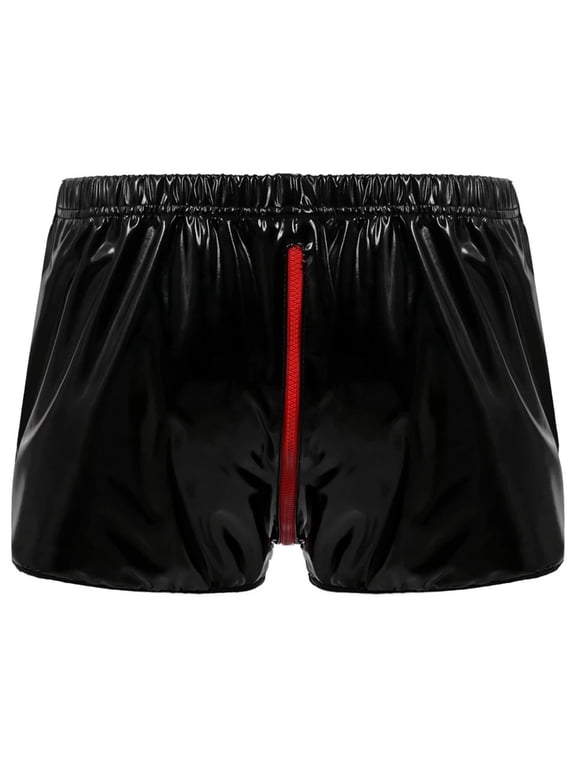 Men's Latex Leather Short Pants Solid Buckled Crotchless Boxer Shorts Hot Pants
