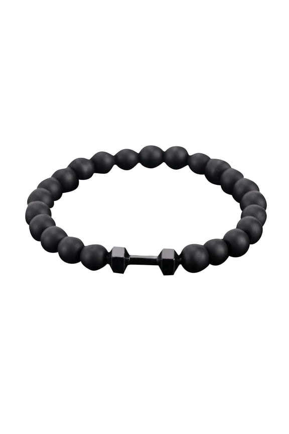 Dumbbell Bracelets for Men - Natural Volcanic Stone Anxiety Bead Yoga Jewelry Set - Elastic Lava Beads Bracelet for Fitness and Wellness
