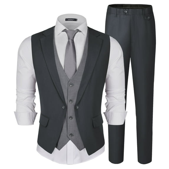 MAGE MALE Men's Slim Fit 2-Piece Vest Suit, Formal Business & Wedding Set
