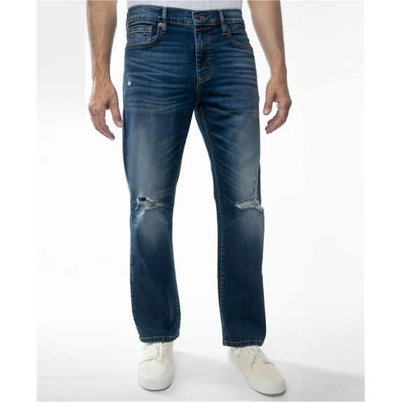 LAZER Mens Distressed Straight Leg Jeans, Blue, 31W x 30L
