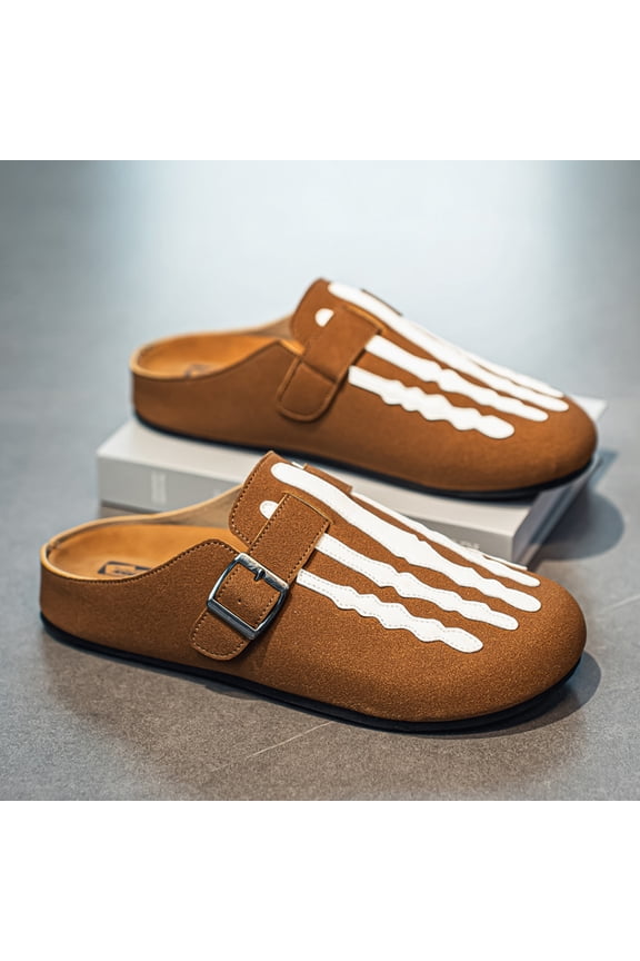 Men's Lazy Slip-on Half Slippers, Striped Design, Soft Sole Comfortable Daily Mule Shoes