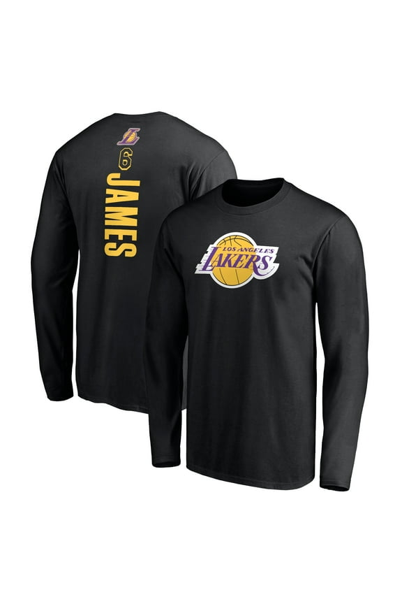 Men's LeBron James Black Los Angeles Lakers #6 Playmaker Name & Number Long Sleeve T-Shirt