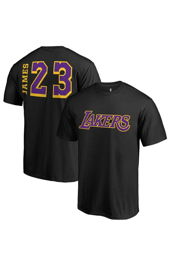 Men's LeBron James Black Los Angeles Lakers Sidesweep Name & Number T-Shirt