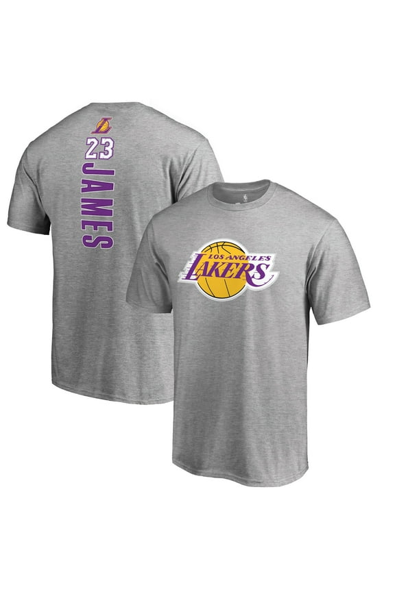 Men's LeBron James Heather Gray Los Angeles Lakers Backer Name & Number T-Shirt