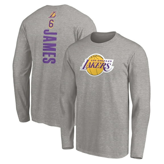Men's LeBron James Heathered Gray Los Angeles Lakers #6 Playmaker Name & Number Long Sleeve T-Shirt