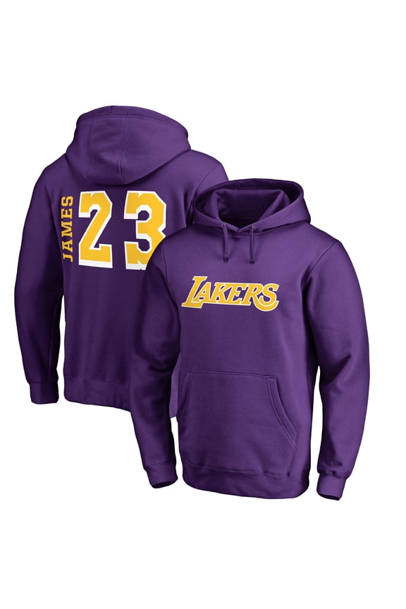 Men's LeBron James Purple Los Angeles Lakers Sidesweep Name & Number Pullover Hoodie