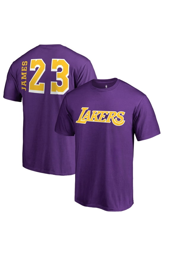 Men's LeBron James Purple Los Angeles Lakers Sidesweep Name & Number T-Shirt