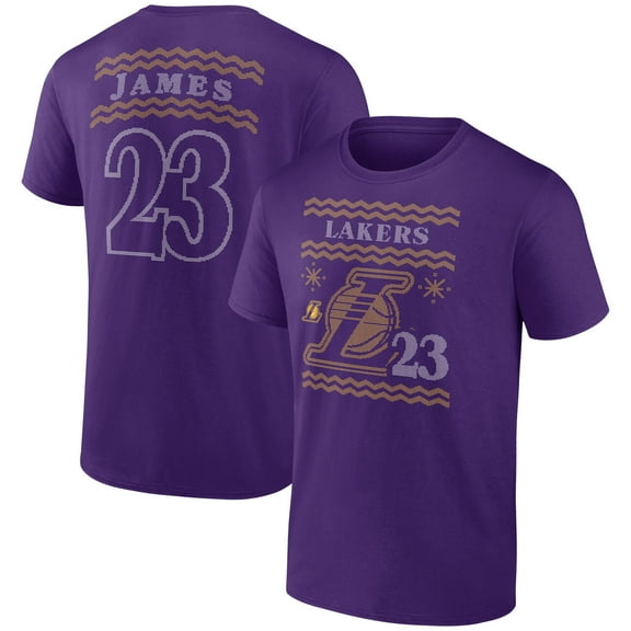 Men's LeBron James Purple Los Angeles Lakers Ugly Sweater Name & Number T-Shirt