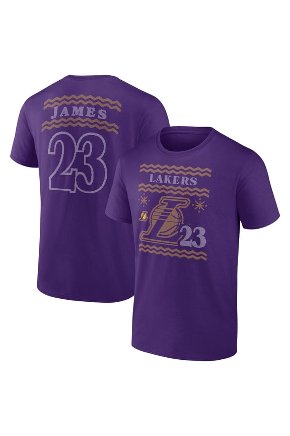 Men's LeBron James Purple Los Angeles Lakers Ugly Sweater Name & Number T-Shirt