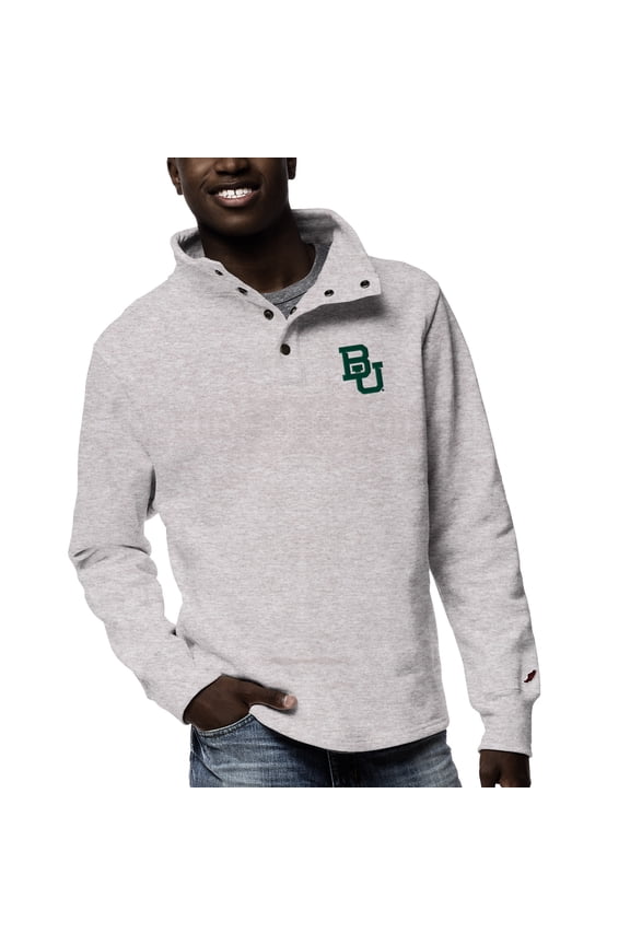 Men's League Collegiate Wear Ash Baylor Bears 1636 Fleece Quarter Snap Up Pullover Sweatshirt